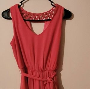 Dark Pink Summer Mini Dress. Elastic Waist with Belt, Size Small.